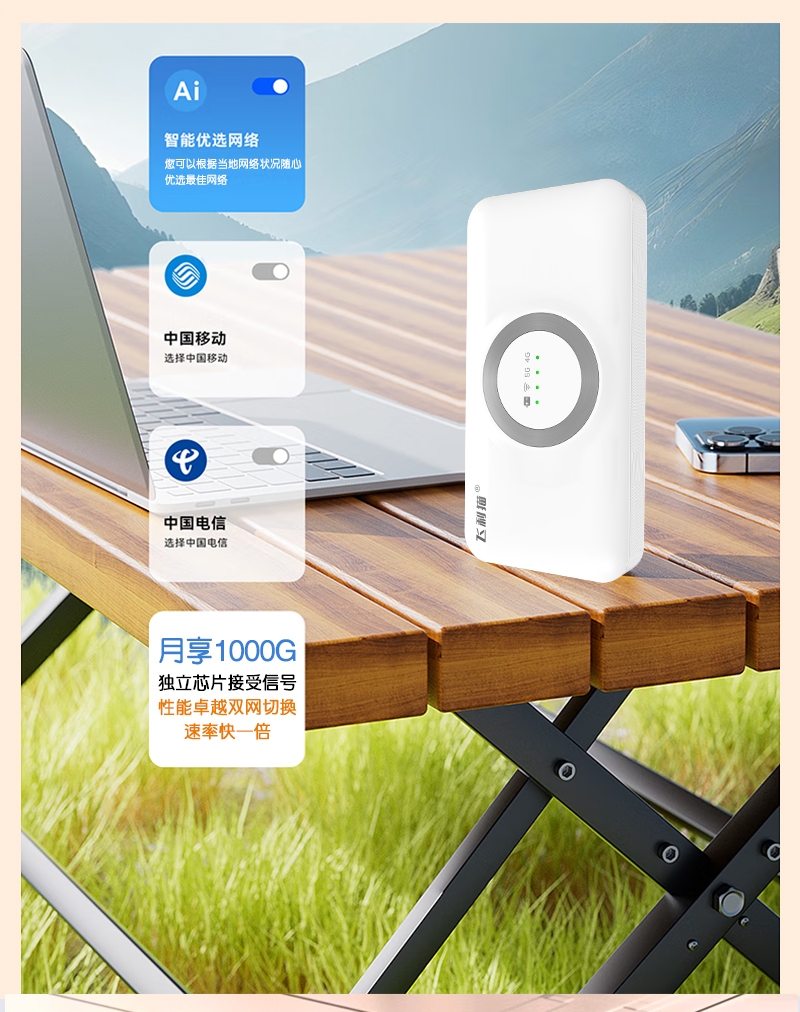 飞利猫5G随身wifi智能选网：移动/电信切换