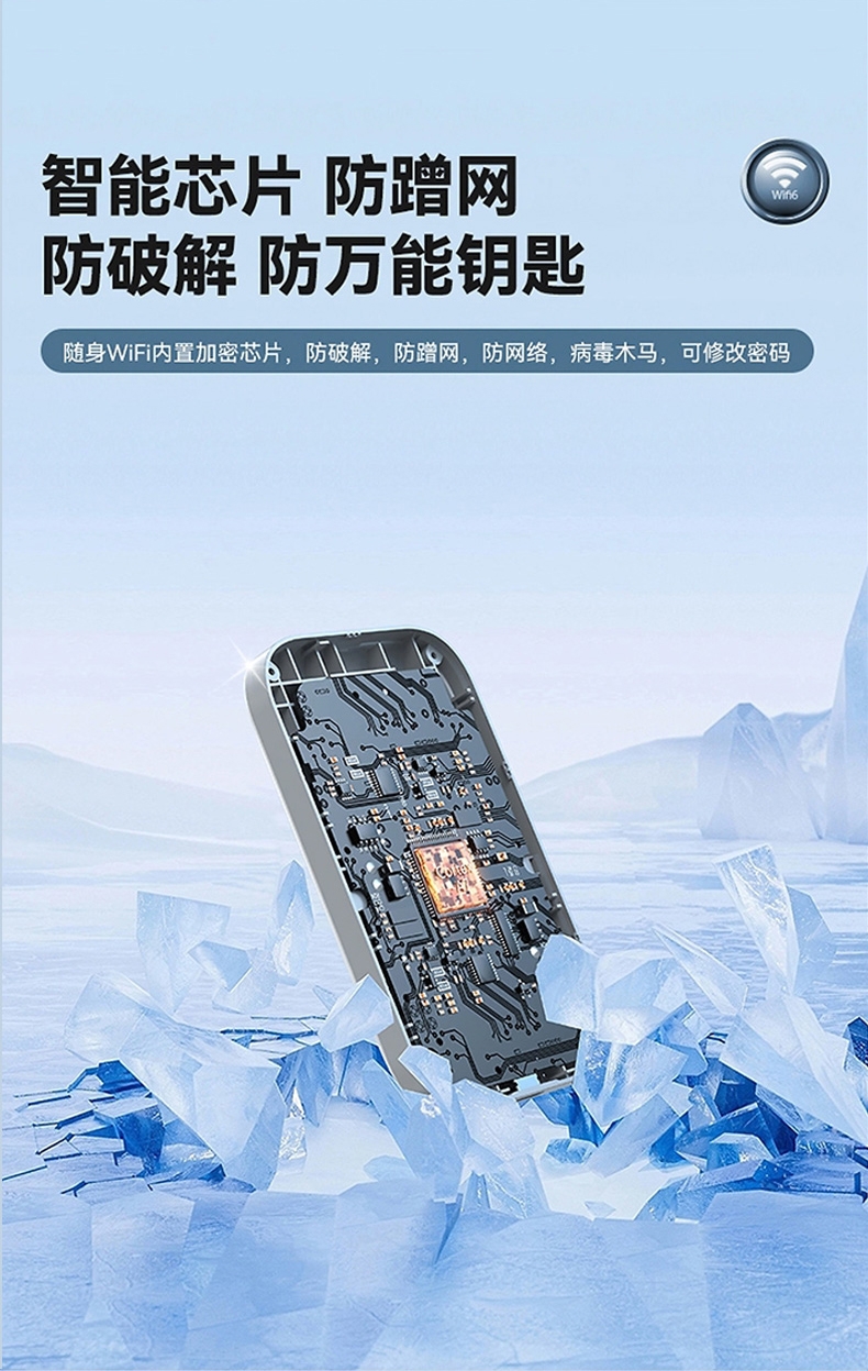 飞利猫经典款随身WiFi功能图：智能芯片防蹭网，支持改密