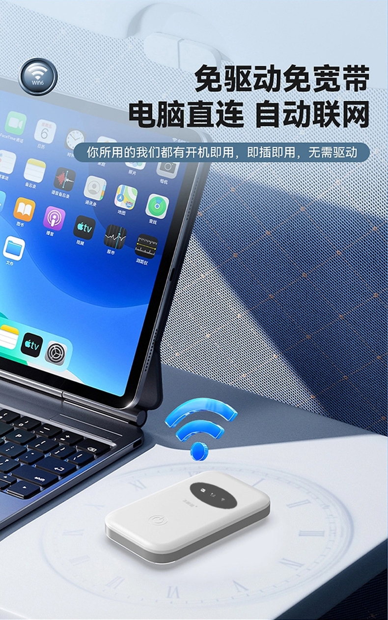 飞利猫经典款随身WiFi功能图：免驱动电脑直连，自动联网