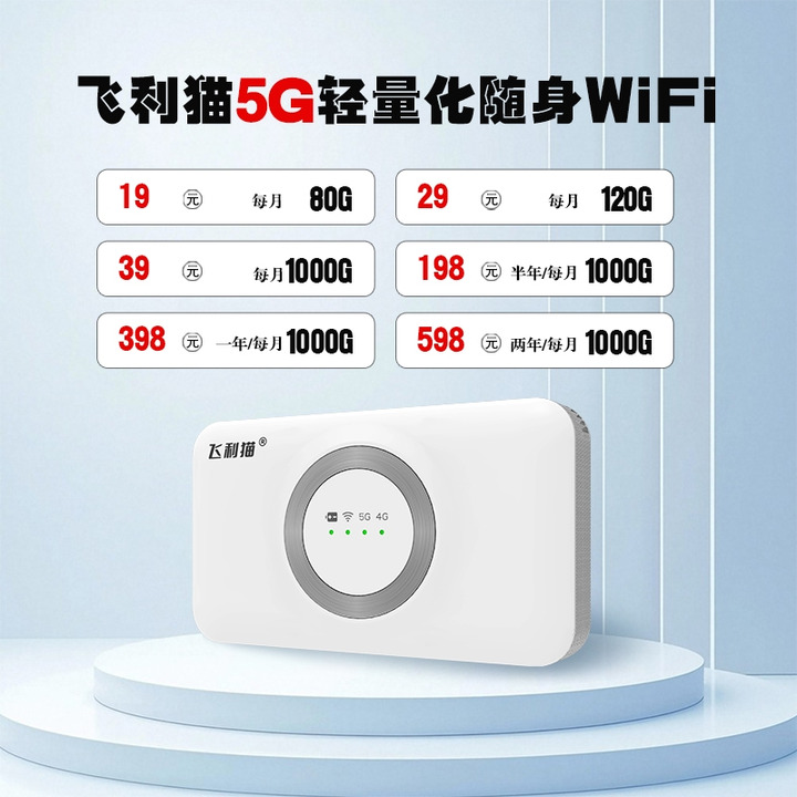 飞利猫5G轻量化随身WiFi产品图,突出便携机身