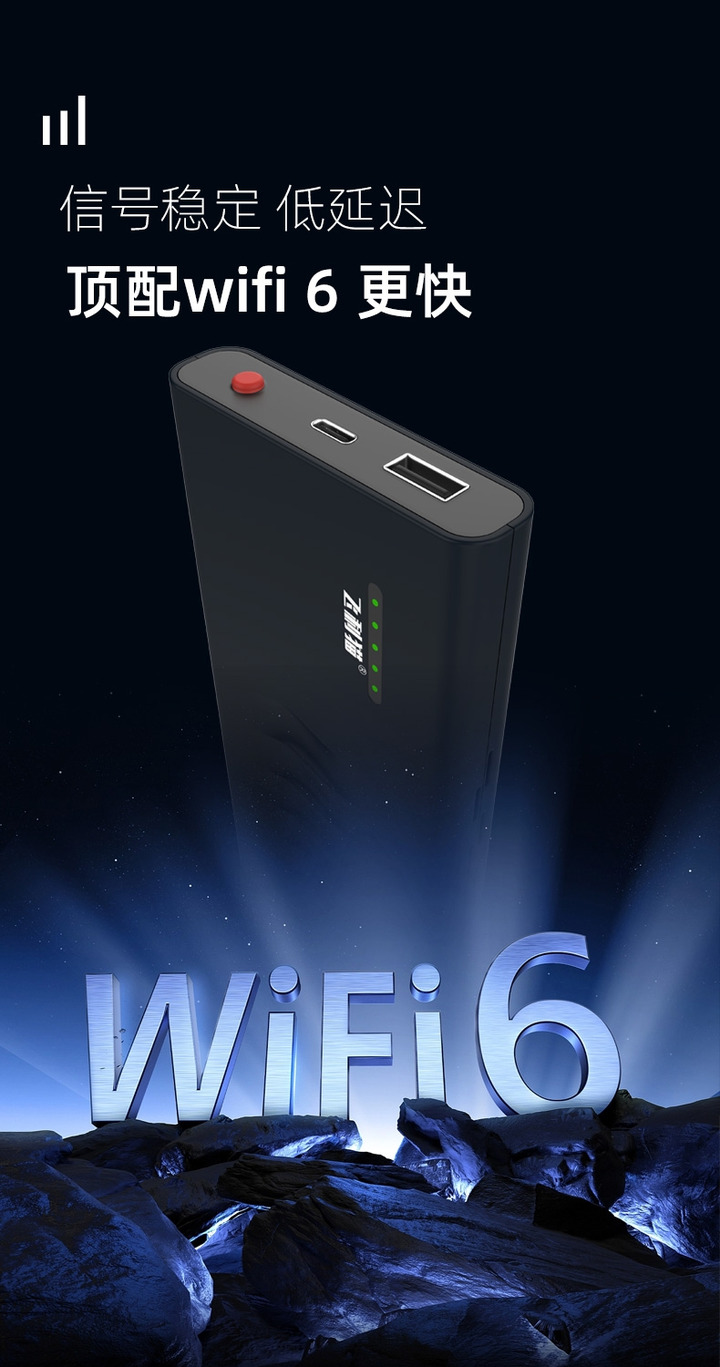 飞利猫WiFi6随身WiFi产品图,突出低延迟与高速连接